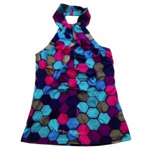 Trina Turk Halter Neck Silk Tank Top Geometric Print Size 0